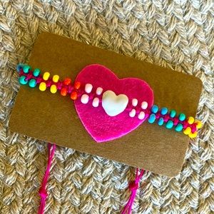 New Super Cute Boho Colorful Beaded Heart Surf Festival Bracelet Fuschia White